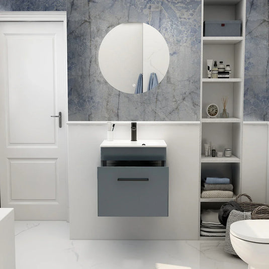 Imex Ivan 500mm Wall Mounted Single Drawer Vanity in Steel Blue - WM-1-STEEL - Envy Bathrooms Ltd