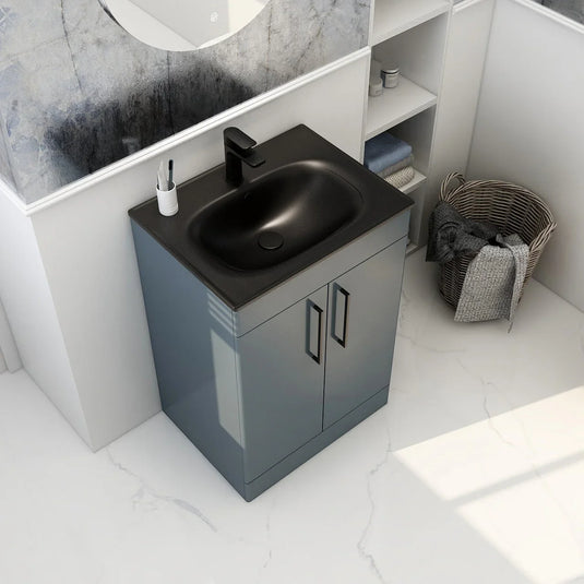 Imex Ivan 600mm Floor Standing Double Door Vanity in Steel Blue - 2DO-2-STEEL - Envy Bathrooms Ltd