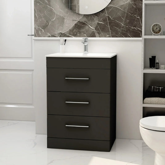 Imex Ivan 600mm Floor Standing Three Draw Vanity in Black - 3DR-2-BLACK - Envy Bathrooms Ltd