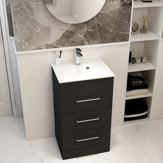 Imex Ivan 600mm Floor Standing Three Draw Vanity in Matt Black - 3DR-1-BLACK - Envy Bathrooms Ltd