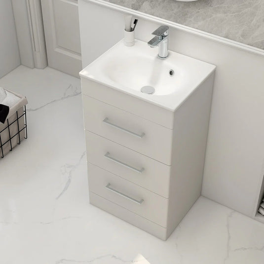Imex Ivan 600mm Floor Standing Three Draw Vanity in Matt White - 3DR-1-WHITE - Envy Bathrooms Ltd