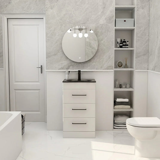 Imex Ivan 600mm Floor Standing Three Draw Vanity in Matt White - 3DR-1-WHITE - Envy Bathrooms Ltd