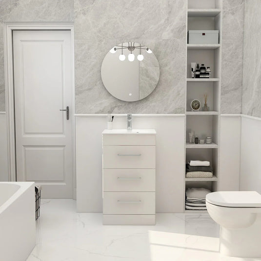 Imex Ivan 600mm Floor Standing Three Draw Vanity in Matt White - 3DR-1-WHITE - Envy Bathrooms Ltd