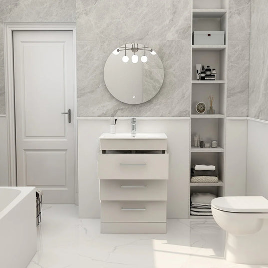Imex Ivan 600mm Floor Standing Three Draw Vanity in Matt White - 3DR-2-WHITE - Envy Bathrooms Ltd