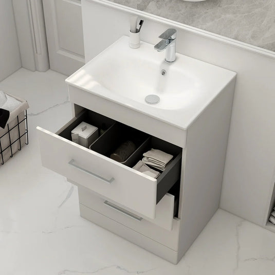 Imex Ivan 600mm Floor Standing Three Draw Vanity in Matt White - 3DR-2-WHITE - Envy Bathrooms Ltd