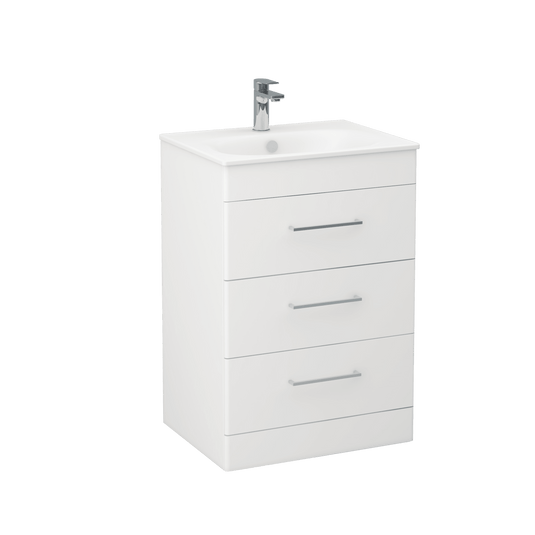 Imex Ivan 600mm Floor Standing Three Draw Vanity in Matt White - 3DR-2-WHITE - Envy Bathrooms Ltd