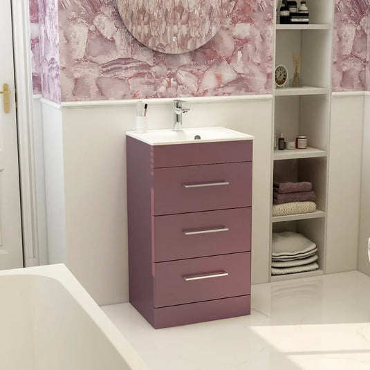 Imex Ivan 600mm Floor Standing Three Draw Vanity in Plum - 3DR-1-PLUM - Envy Bathrooms Ltd