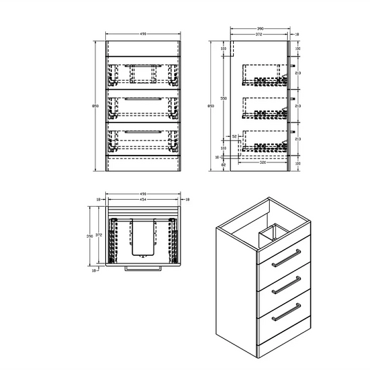 Imex Ivan 600mm Floor Standing Three Draw Vanity in Plum - 3DR-1-PLUM - Envy Bathrooms Ltd