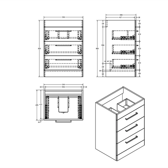 Imex Ivan 600mm Floor Standing Three Draw Vanity in Plum - 3DR-2-PLUM - Envy Bathrooms Ltd