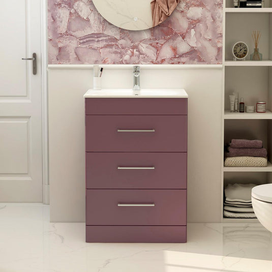 Imex Ivan 600mm Floor Standing Three Draw Vanity in Plum - 3DR-2-PLUM - Envy Bathrooms Ltd