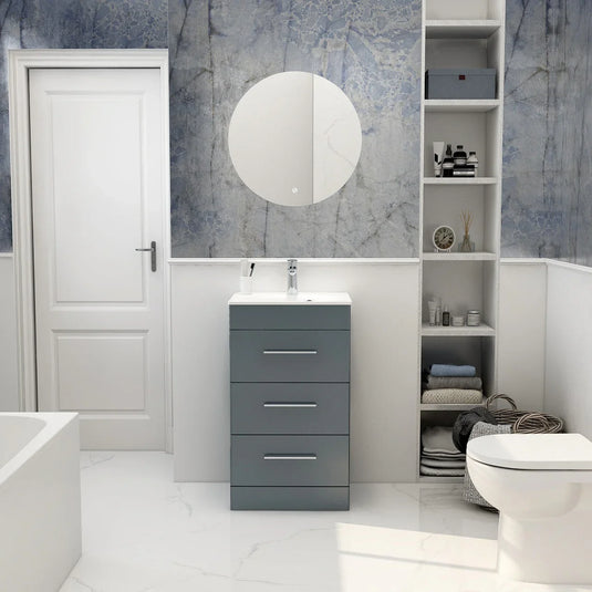 Imex Ivan 600mm Floor Standing Three Draw Vanity in Steel Blue - 3DR-1-STEEL - Envy Bathrooms Ltd