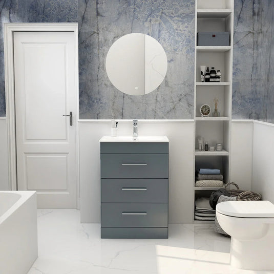 Imex Ivan 600mm Floor Standing Three Draw Vanity in Steel Blue - 3DR-2-STEEL - Envy Bathrooms Ltd