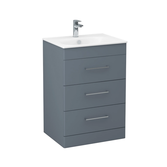 Imex Ivan 600mm Floor Standing Three Draw Vanity in Steel Blue - 3DR-2-STEEL - Envy Bathrooms Ltd