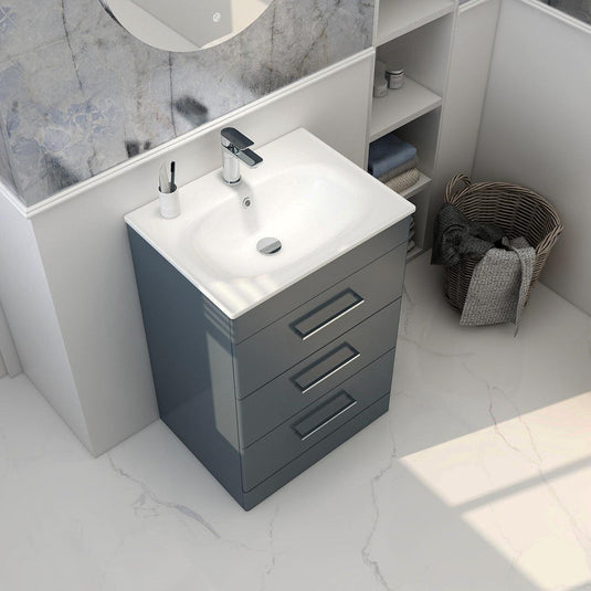 Imex Ivan 600mm Floor Standing Three Draw Vanity in Steel Blue - 3DR-2-STEEL - Envy Bathrooms Ltd