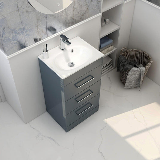 Imex Ivan 600mm Floor Standing Three Draw Vanity in Steel Blue - 3DR-1-STEEL - Envy Bathrooms Ltd