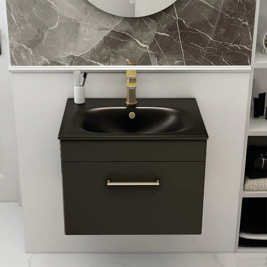 Imex Ivan 600mm Wall Mounted Single Drawer Vanity in Matt Black - WM-2-BLACK - Envy Bathrooms Ltd