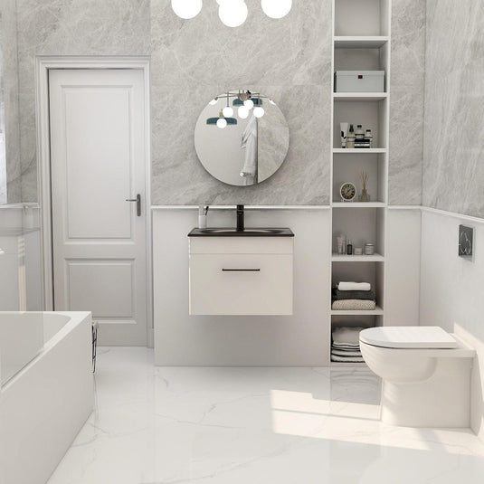 Imex Ivan 600mm Wall Mounted Single Drawer Vanity in Matt White- WM-2-WHITE - Envy Bathrooms Ltd