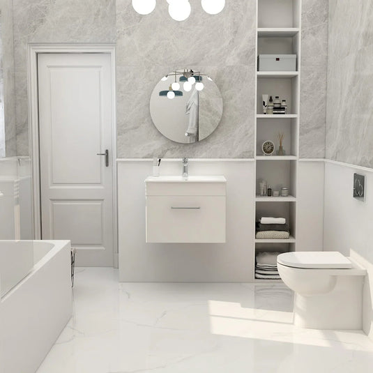 Imex Ivan 600mm Wall Mounted Single Drawer Vanity in Matt White- WM-2-WHITE - Envy Bathrooms Ltd