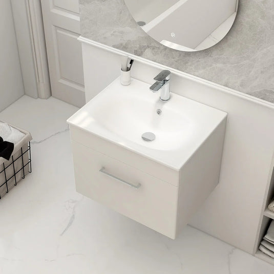 Imex Ivan 600mm Wall Mounted Single Drawer Vanity in Matt White- WM-2-WHITE - Envy Bathrooms Ltd