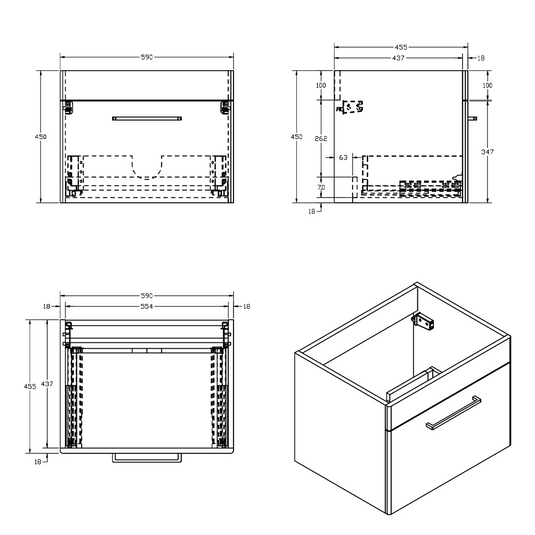 Imex Ivan 600mm Wall Mounted Single Drawer Vanity in Plum - WM-2-PLUM - Envy Bathrooms Ltd