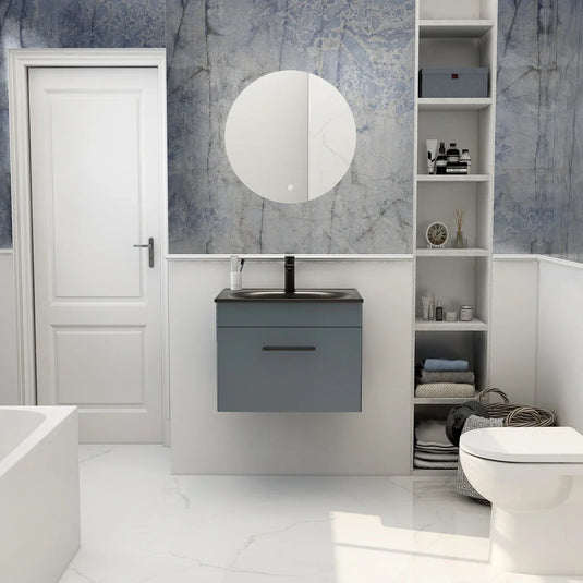 Imex Ivan 600mm Wall Mounted Single Drawer Vanity in Steel Blue - WM-2-STEEL - Envy Bathrooms Ltd