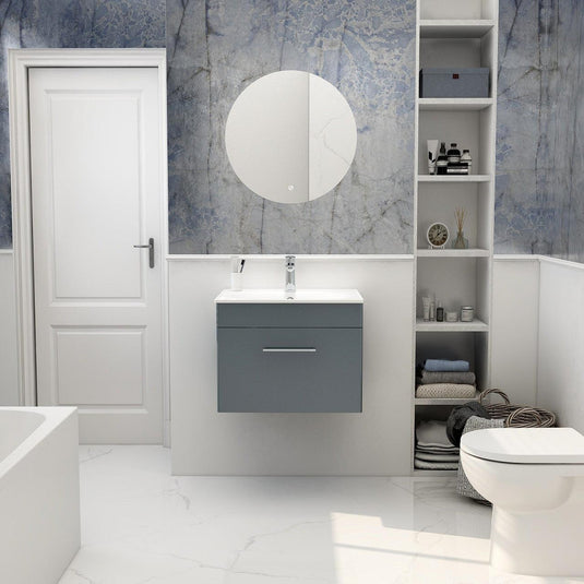 Imex Ivan 600mm Wall Mounted Single Drawer Vanity in Steel Blue - WM-2-STEEL - Envy Bathrooms Ltd