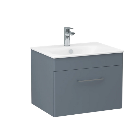 Imex Ivan 600mm Wall Mounted Single Drawer Vanity in Steel Blue - WM-2-STEEL - Envy Bathrooms Ltd