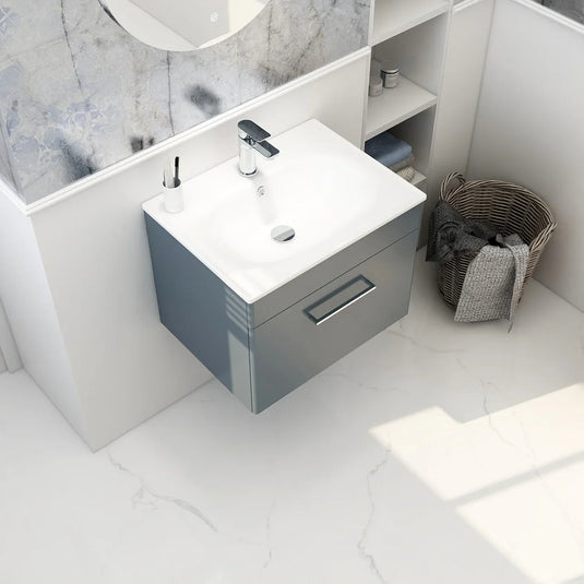 Imex Ivan 600mm Wall Mounted Single Drawer Vanity in Steel Blue - WM-2-STEEL - Envy Bathrooms Ltd