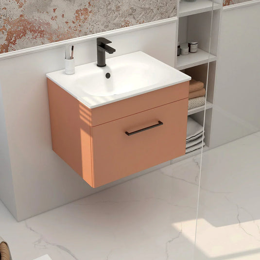Imex Ivan 600mm Wall Mounted Single Drawer Vanity in Terracotta - WM-2-TERRA - Envy Bathrooms Ltd
