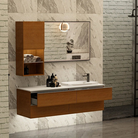Imex Liberty 1500 x 500mm Four Drawer Wall Mounted Vanity Unit in Cherry Walnut - FZHF2775-1500-B0032 - Envy Bathrooms Ltd