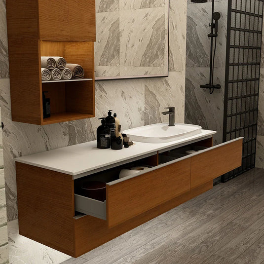 Imex Liberty 1500 x 500mm Four Drawer Wall Mounted Vanity Unit in Cherry Walnut - FZHF2775-1500-B0032 - Envy Bathrooms Ltd