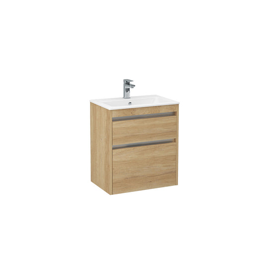 Imex Quadro 600mm Double Drawer Cabinet Natural Oak Chrome Handle Trims | QWM-2-OAK - Envy Bathrooms Ltd