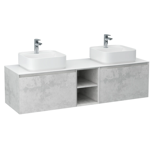 Imex Ravine 1500mm Twin Single Drawer Wall Mounted Vanity Unit with Storage in Natural Stone - FZHF2780-1500-B0026 - Envy Bathrooms Ltd