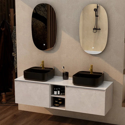 Imex Ravine 1500mm Twin Single Drawer Wall Mounted Vanity Unit with Storage in Slate - FZHF2780-1500-B0005 - Envy Bathrooms Ltd