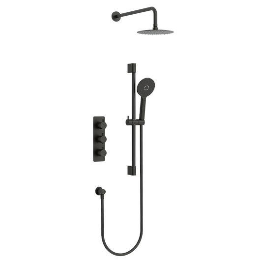 Imex Ravine 3 Handle, Dual Diverter Concealed Thermostatic Valve with Adjustable and 200mm Fixed Heads in Matt Black - RAVCVPK006MB - Envy Bathrooms Ltd