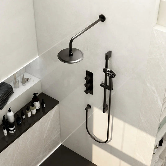 Imex Ravine 3 Handle, Dual Diverter Concealed Thermostatic Valve with Adjustable and 200mm Fixed Heads in Matt Black - RAVCVPK006MB - Envy Bathrooms Ltd
