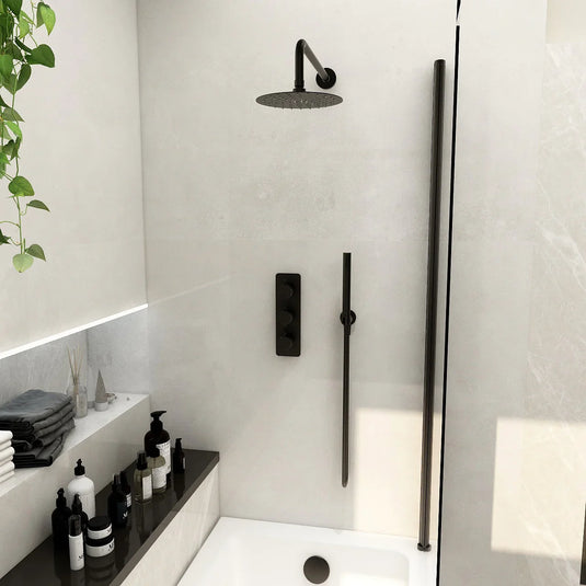 Imex Ravine 3 Handle, Triple Diverter Concealed Thermostatic Valve with 200mm Fixed Head, Pencil Handset and Smooth Hose in Matt Black - RAVCVPK10MB - Envy Bathrooms Ltd