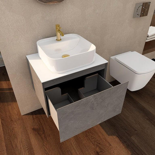 Imex Ravine 600mm Single Drawer Wall Mounted Vanity Unit in Grey Marble - FZHF2780-600-B0004 - Envy Bathrooms Ltd