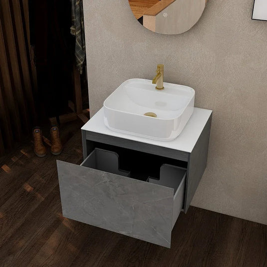 Imex Ravine 600mm Single Drawer Wall Mounted Vanity Unit in Grey Marble - FZHF2780-600-B0004 - Envy Bathrooms Ltd