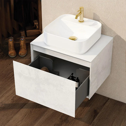 Imex Ravine 600mm Single Drawer Wall Mounted Vanity Unit in Natural Stone - FZHF2780-600-B0026 - Envy Bathrooms Ltd