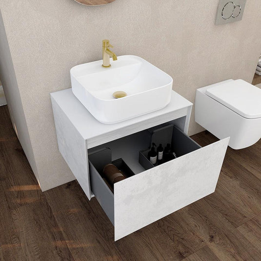 Imex Ravine 600mm Single Drawer Wall Mounted Vanity Unit in Natural Stone - FZHF2780-600-B0026 - Envy Bathrooms Ltd