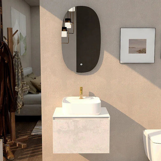 Imex Ravine 600mm Single Drawer Wall Mounted Vanity Unit in Natural Stone - FZHF2780-600-B0026 - Envy Bathrooms Ltd