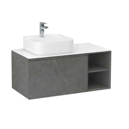 Imex Ravine 900mm Single Drawer Wall Mounted Vanity Unit with Open Storage in Grey Marble - FZHF2780-900-B0004 - Envy Bathrooms Ltd