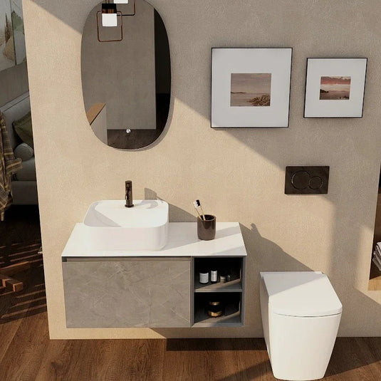 Imex Ravine 900mm Single Drawer Wall Mounted Vanity Unit with Open Storage in Grey Marble - FZHF2780-900-B0004 - Envy Bathrooms Ltd