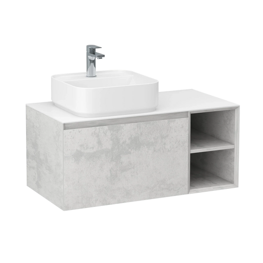 Imex Ravine 900mm Single Drawer Wall Mounted Vanity Unit with Open Storage in Natural Stone - FZHF2780-900-B0026 - Envy Bathrooms Ltd