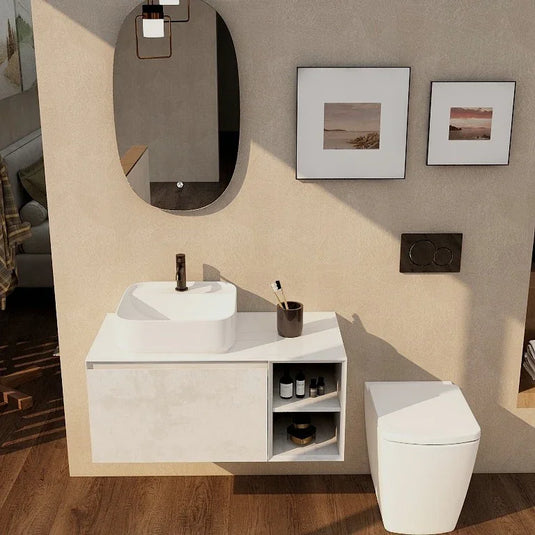 Imex Ravine 900mm Single Drawer Wall Mounted Vanity Unit with Open Storage in Natural Stone - FZHF2780-900-B0026 - Envy Bathrooms Ltd
