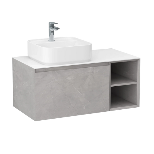 Imex Ravine 900mm Single Drawer Wall Mounted Vanity Unit with Open Storage in Slate - FZHF2780-900-B0005 - Envy Bathrooms Ltd