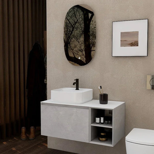 Imex Ravine 900mm Single Drawer Wall Mounted Vanity Unit with Open Storage in Slate - FZHF2780-900-B0005 - Envy Bathrooms Ltd