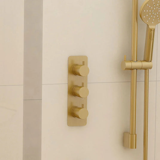 Imex Ravine Brushed Brass Three Handle, Three Outlet, Concealed Thermostatic Shower - 6010BB - Envy Bathrooms Ltd
