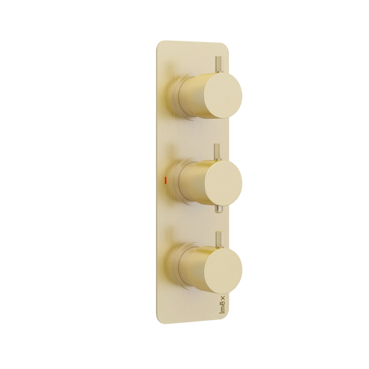 Imex Ravine Brushed Brass Three Handle, Three Outlet, Concealed Thermostatic Shower - 6010BB - Envy Bathrooms Ltd